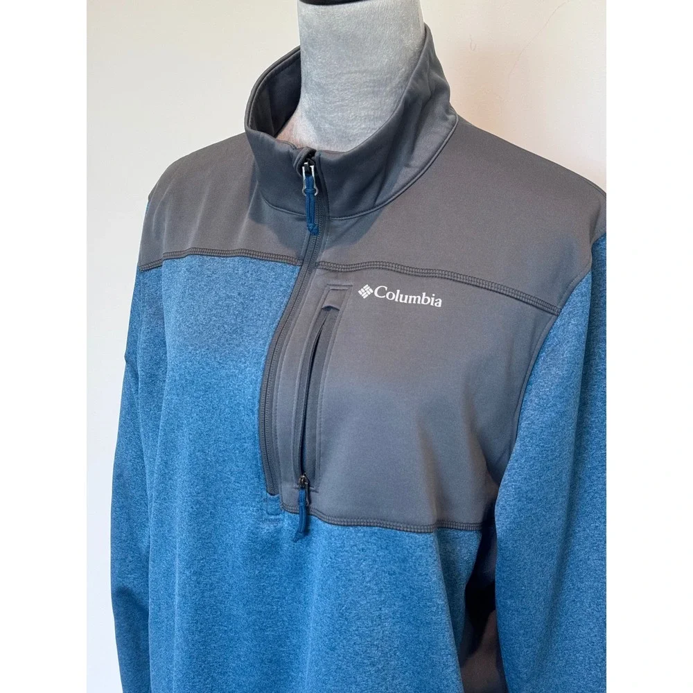 Columbia Mens Large Quarter Zip Fleece Pullover Blue Grey Heathered Sportswear